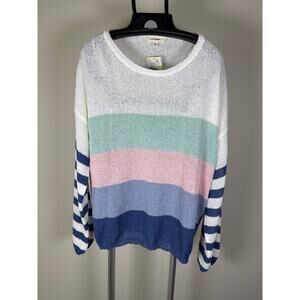 ee:some Crew neck, Oversized, Striped Sweater White, Pink, Blue Women's M/L NWT